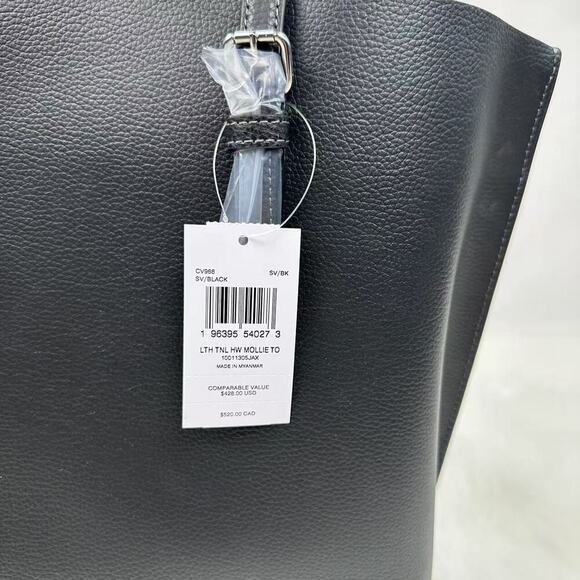 COACH Mollie Tote Large Size In Leather In Silver/Black CV968 NWT - Picture 5 of 12